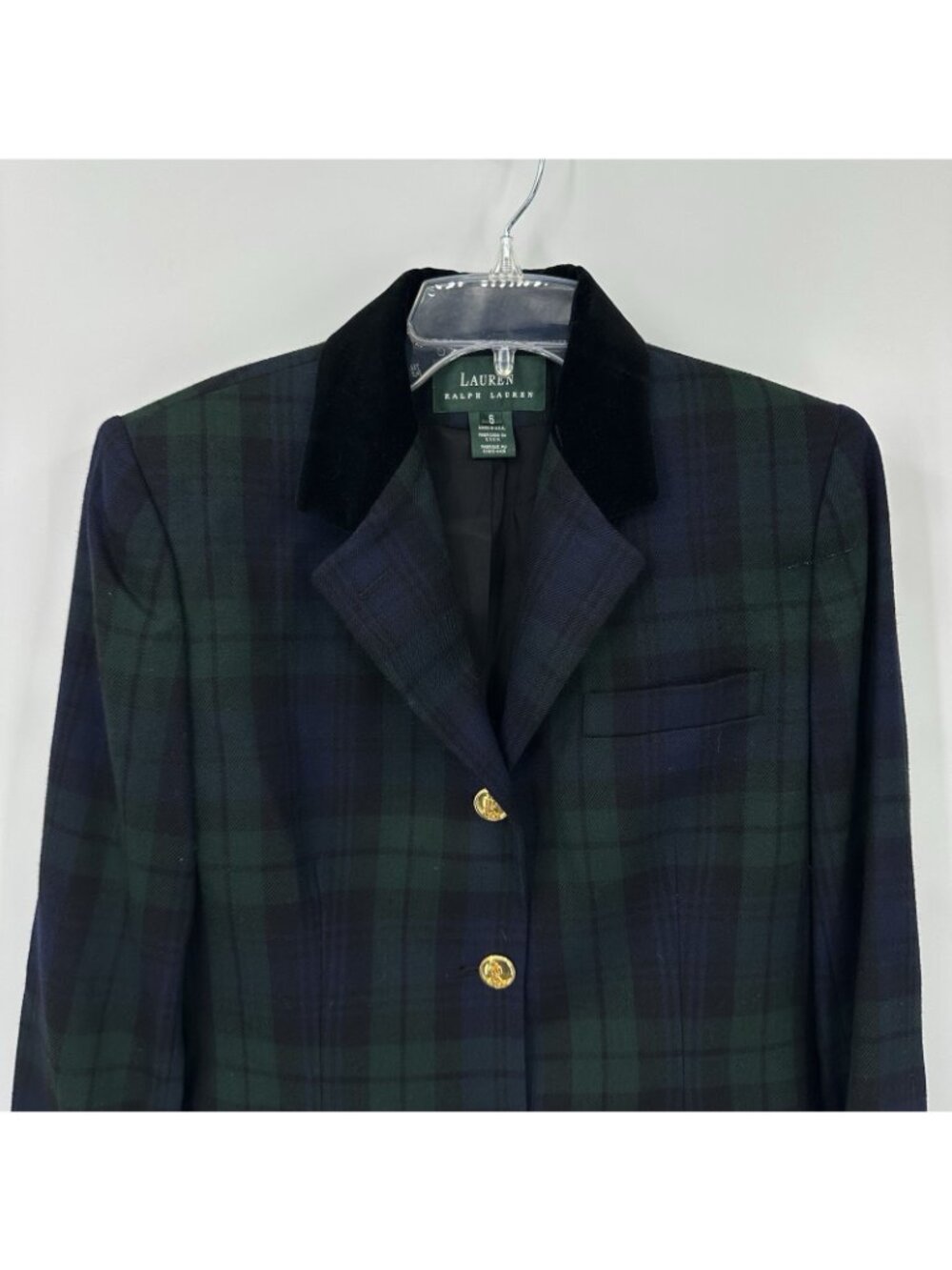 LAUREN RALPH LAUREN jacket blazer black watch plaid 6 wool velvet gold buttons - Picture 9 of 10